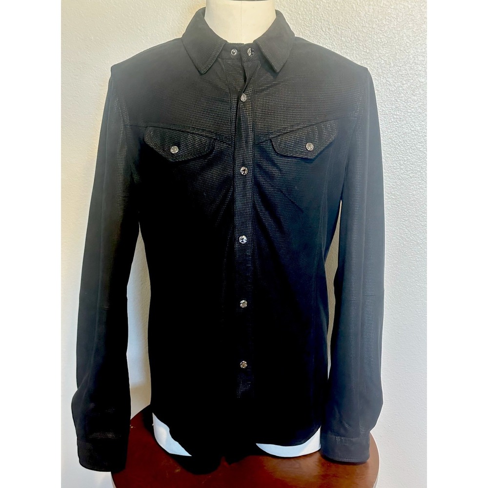 ROBERT COMSTOCK  SUEDE LEATHER Mens 40/M Houndstooth Black Shirt Jacket Shacket